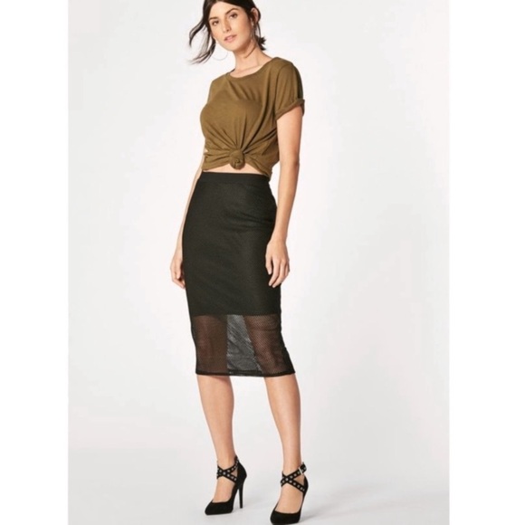 Donna Mizani Black Skirt NWT Sheer Mesh Layered Stretch Pull On Pencil Midi - Picture 1 of 11